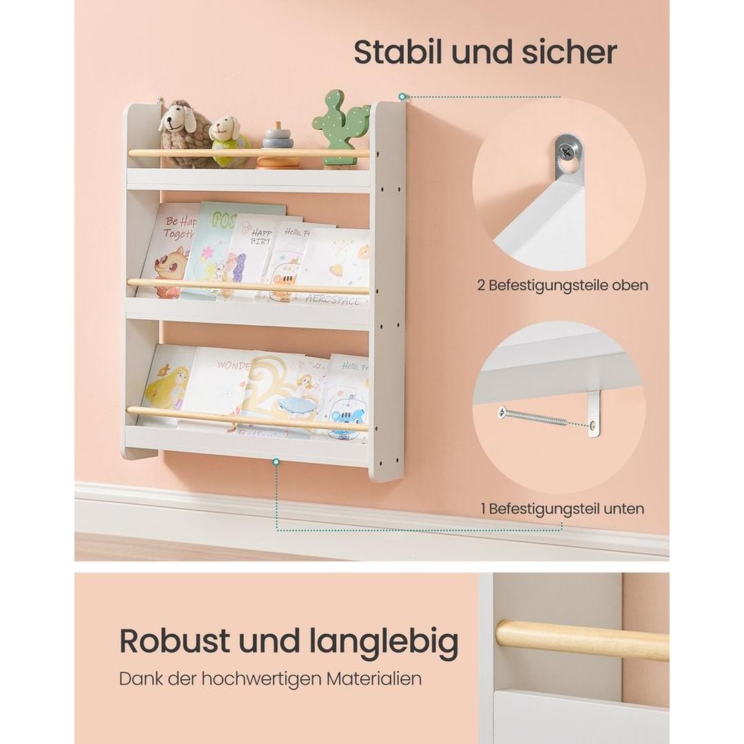 Kinderboekenkast met Legplanken – Wandboekenkast voor Boeken en Speelgoed in Wit-Naturel