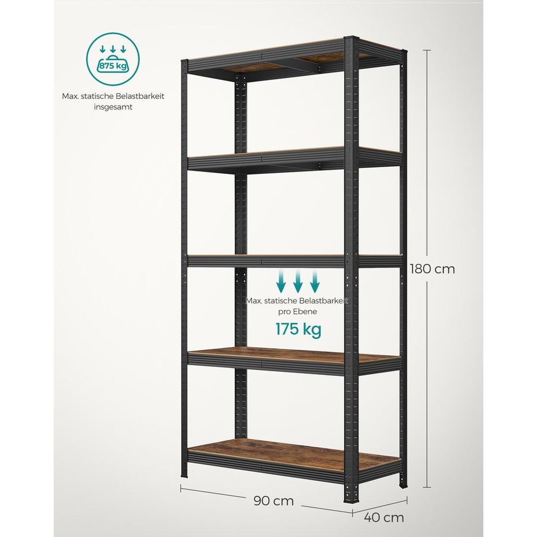 Set van 2 Opslagrekken in Zilver – 40 × 90 × 180 cm – Metalen Stellingkasten voor Berging of Garage