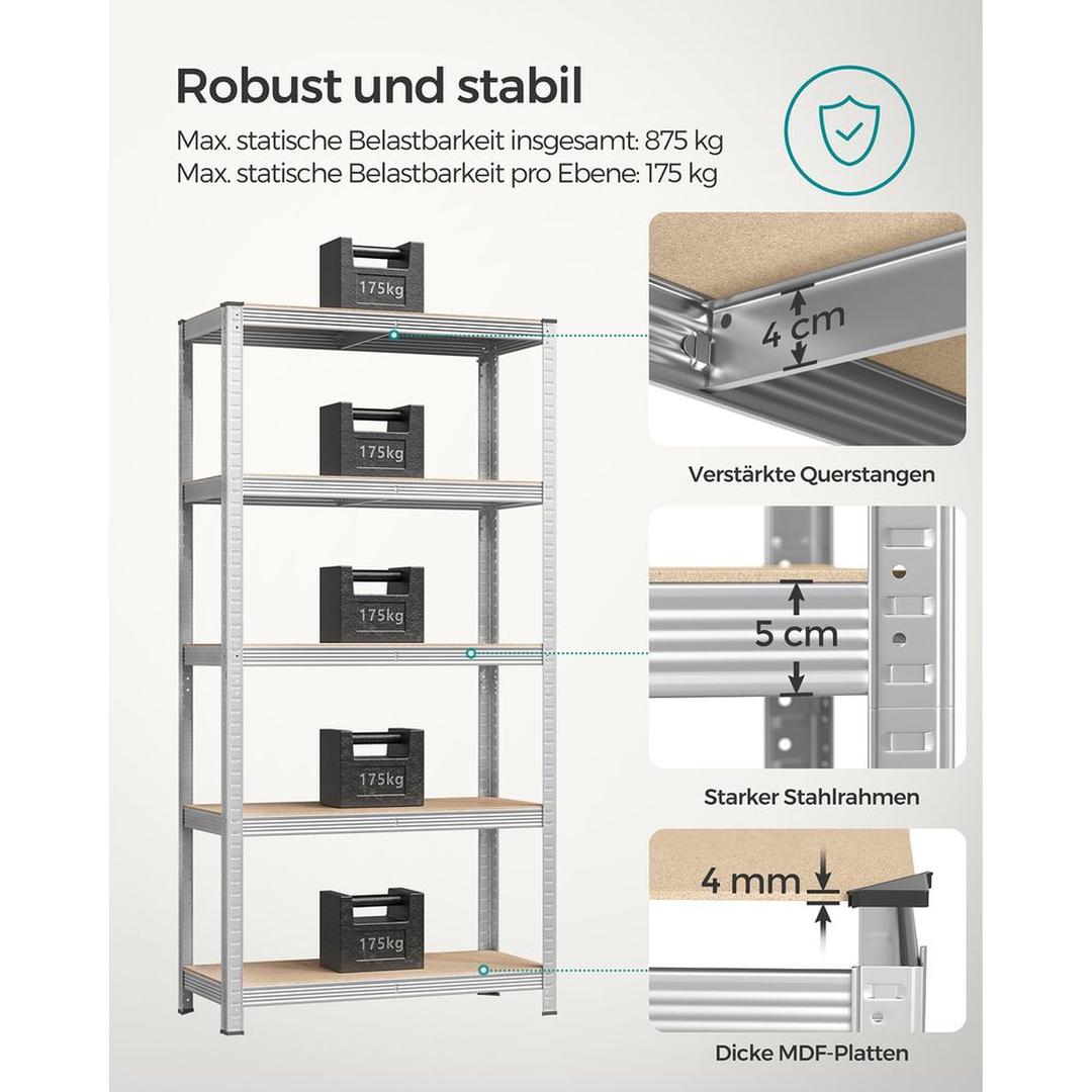 Set van 2 Opslagrekken in Zilver – 40 × 90 × 180 cm – Metalen Stellingkasten voor Berging of Garage
