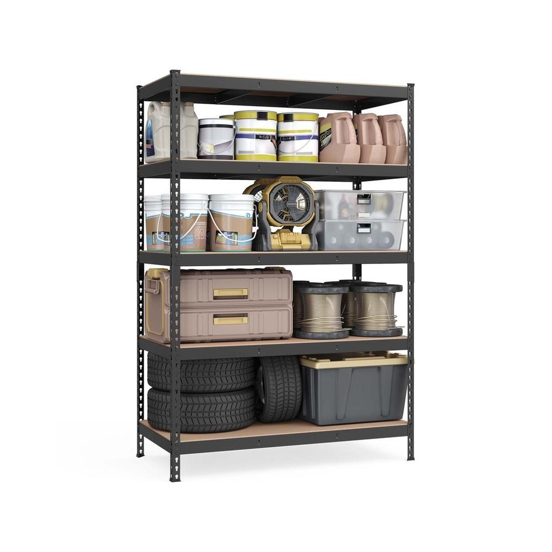 Zwart Zwaar Uitgevoerd Stellingrek met 5 Legplanken – 60 × 120 × 180 cm – Stevig Opbergrek voor Garage of Werkplaats