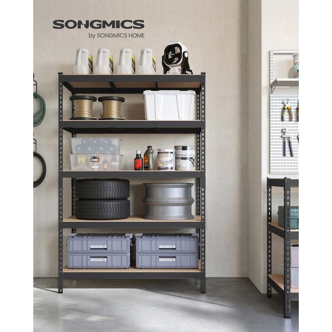 Zwart Zwaar Uitgevoerd Stellingrek met 5 Legplanken – 60 × 120 × 180 cm – Stevig Opbergrek voor Garage of Werkplaats