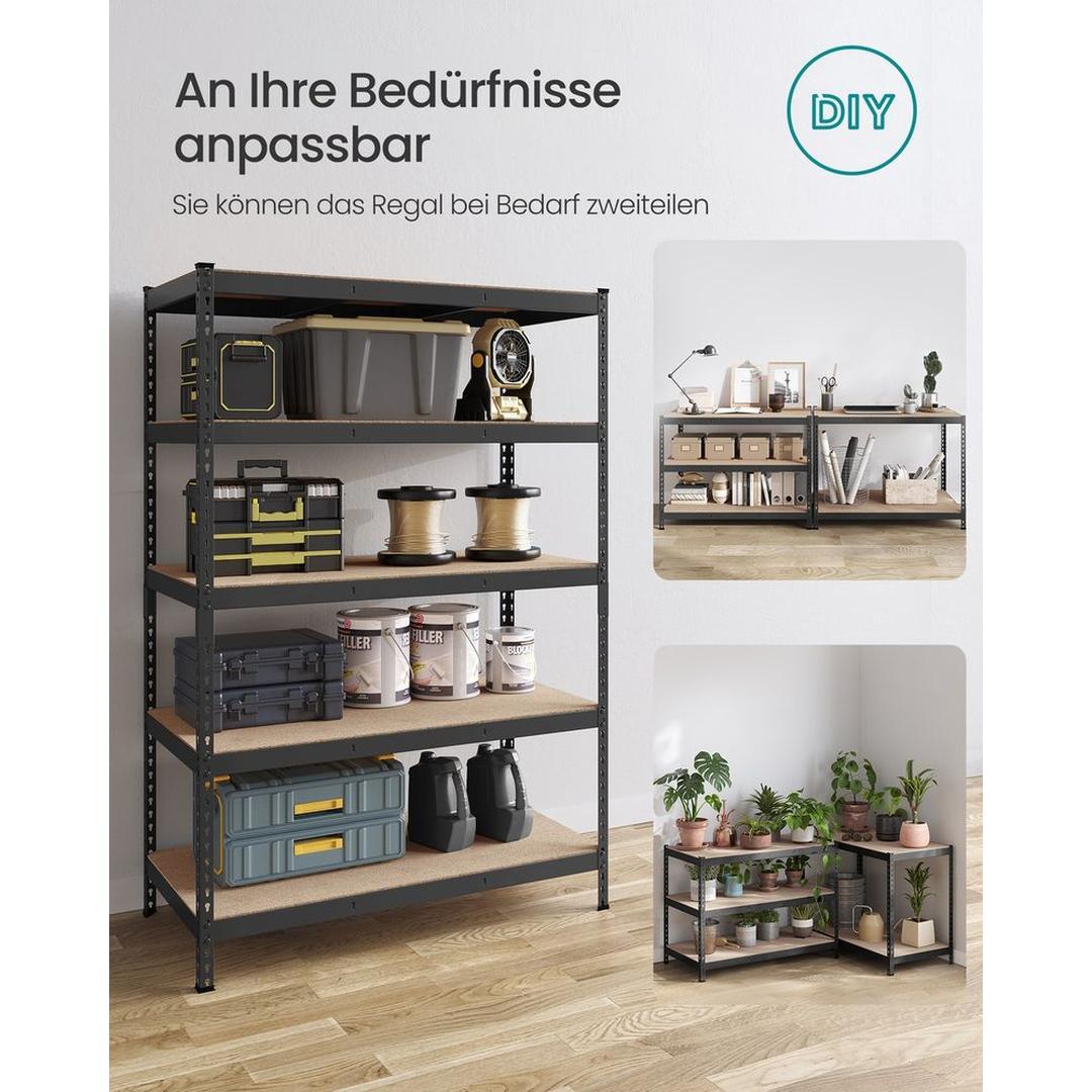 Zwart Zwaar Uitgevoerd Stellingrek met 5 Legplanken – 60 × 120 × 180 cm – Stevig Opbergrek voor Garage of Werkplaats