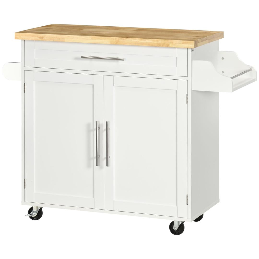 Keukentrolley met 1 Kruidenrek en 1 Handdoekhouder – 109 x 40 x 89 cm, Witte Servierwagen op Wielen