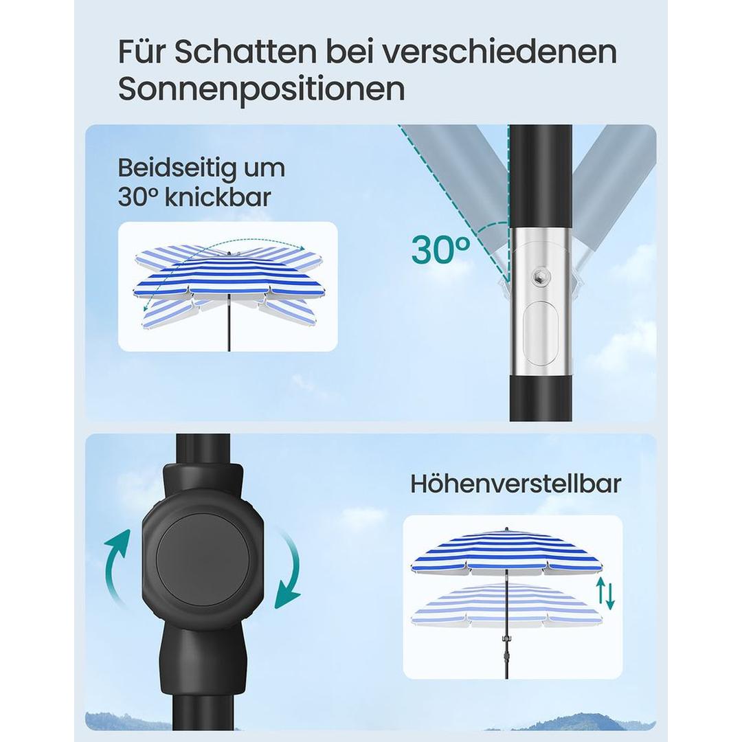 Strandparasol met opbergvak – Ø160 of 200 cm – verstelbaar 158-206 cm – UPF 50+ UV-bescherming – incl. draagtas