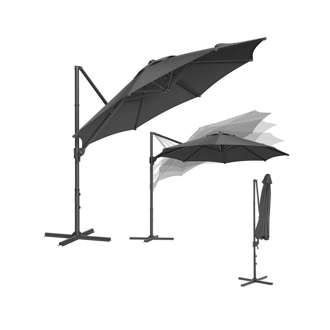 Zweefparasol Ø300 cm met slinger – kantelbaar – UPF 50+ UV-bescherming – stalen frame met kruisvoet