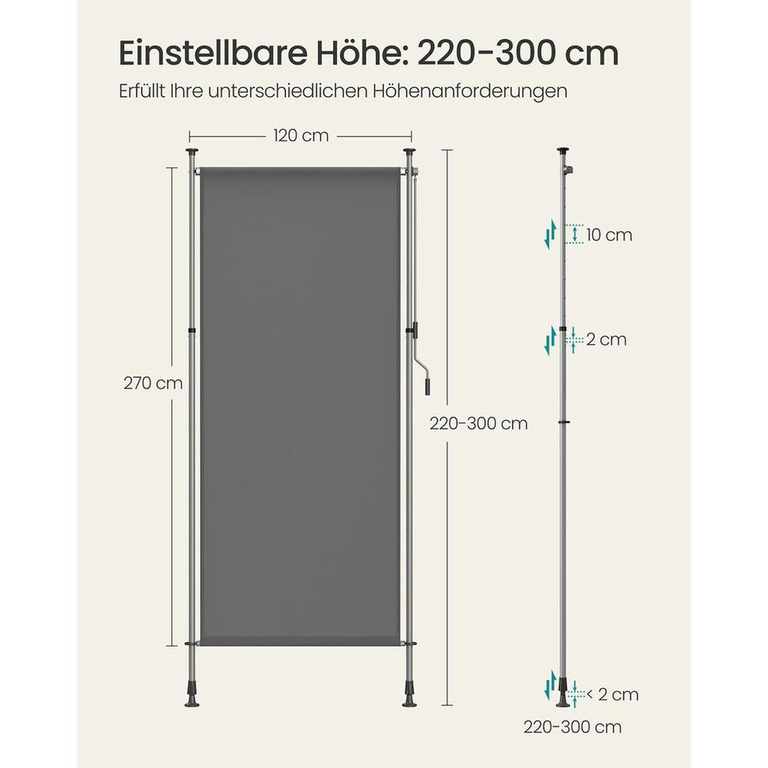 Verticale zonwering – verstelbaar 220-300 cm – 150, 120 of 200 cm breed – UPF 50+ – polyester 180 g/m²