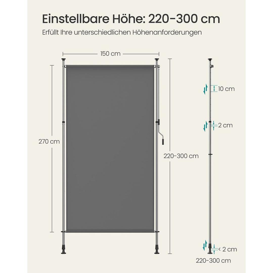 Verticale zonwering – verstelbaar 220-300 cm – 150, 120 of 200 cm breed – UPF 50+ – polyester 180 g/m²