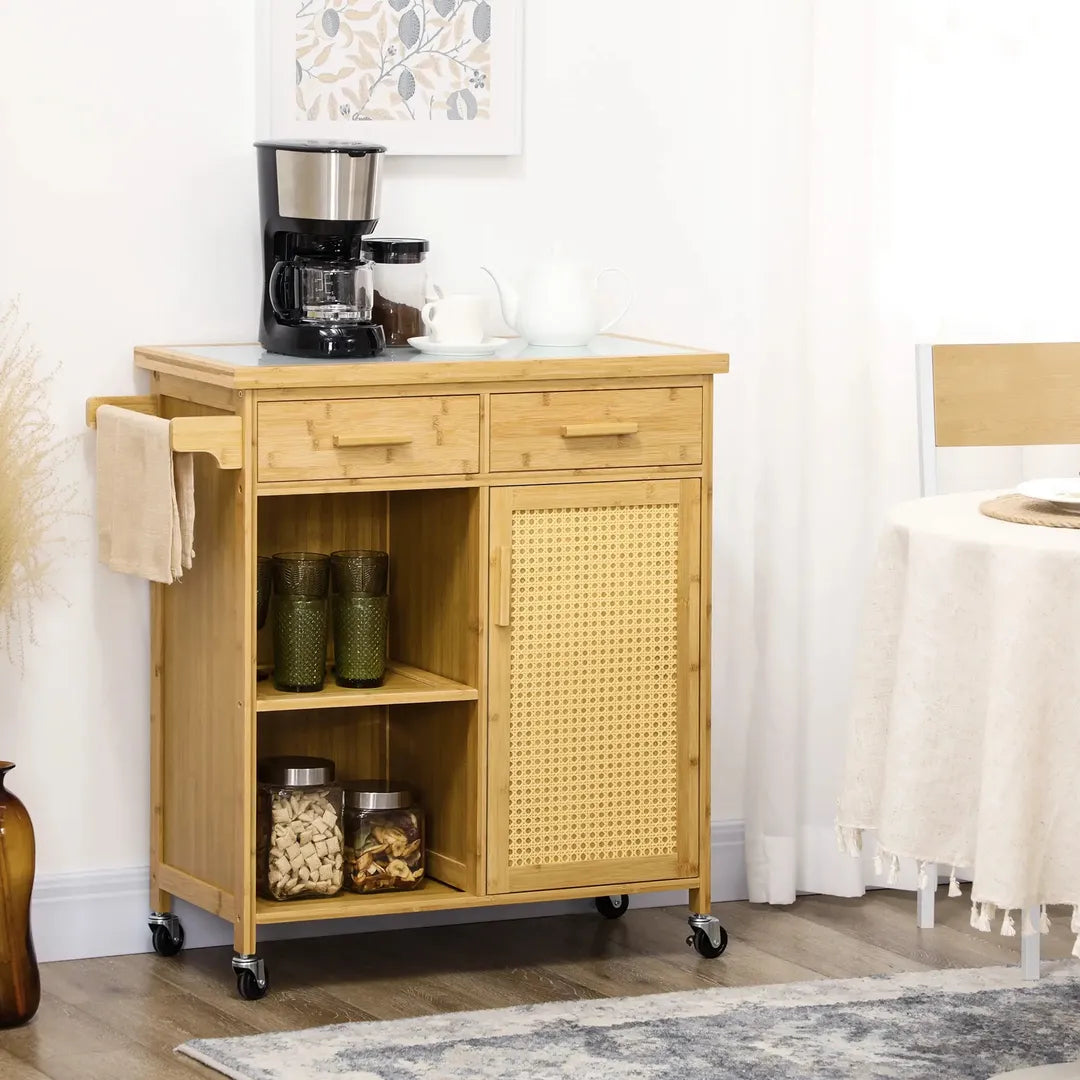 Keukentrolley met 1 Kruidenrek en 1 Handdoekhouder – 109 x 40 x 89 cm, Witte Servierwagen op Wielen