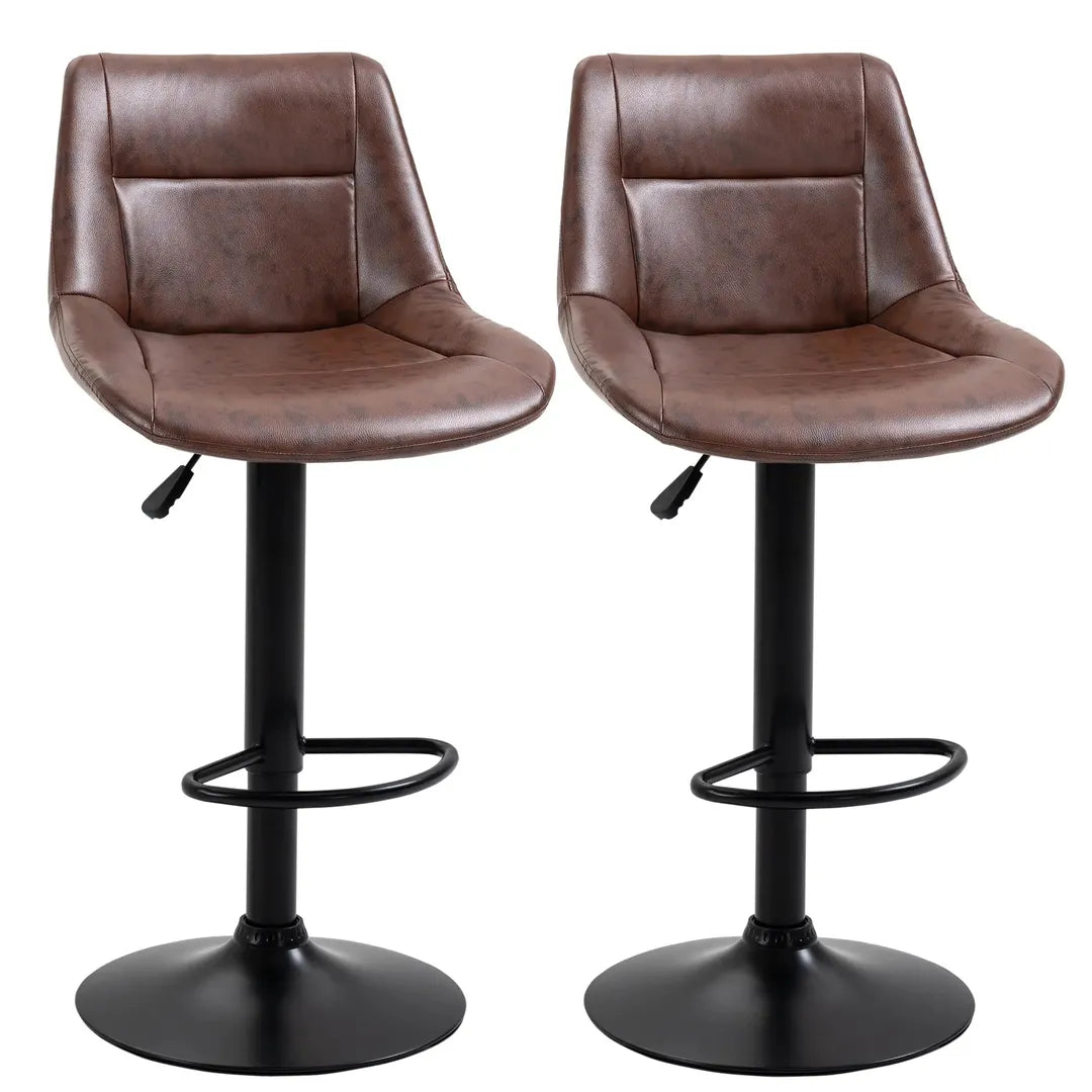 Barkrukken Set van 2 – In Hoogte Verstelbaar en Draaibaar met Voetsteun – Lederlook en Metalen Frame – Grijs – 44 x 49 x 90-110 cm
