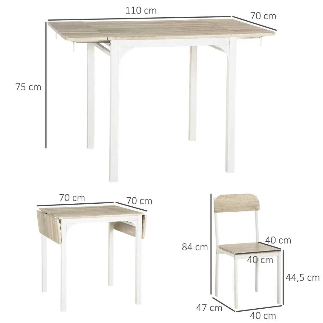 Eettafelset voor 2 Personen – 1 Tafel, 2 Stoelen van Grenenhout – Wit en Grijs