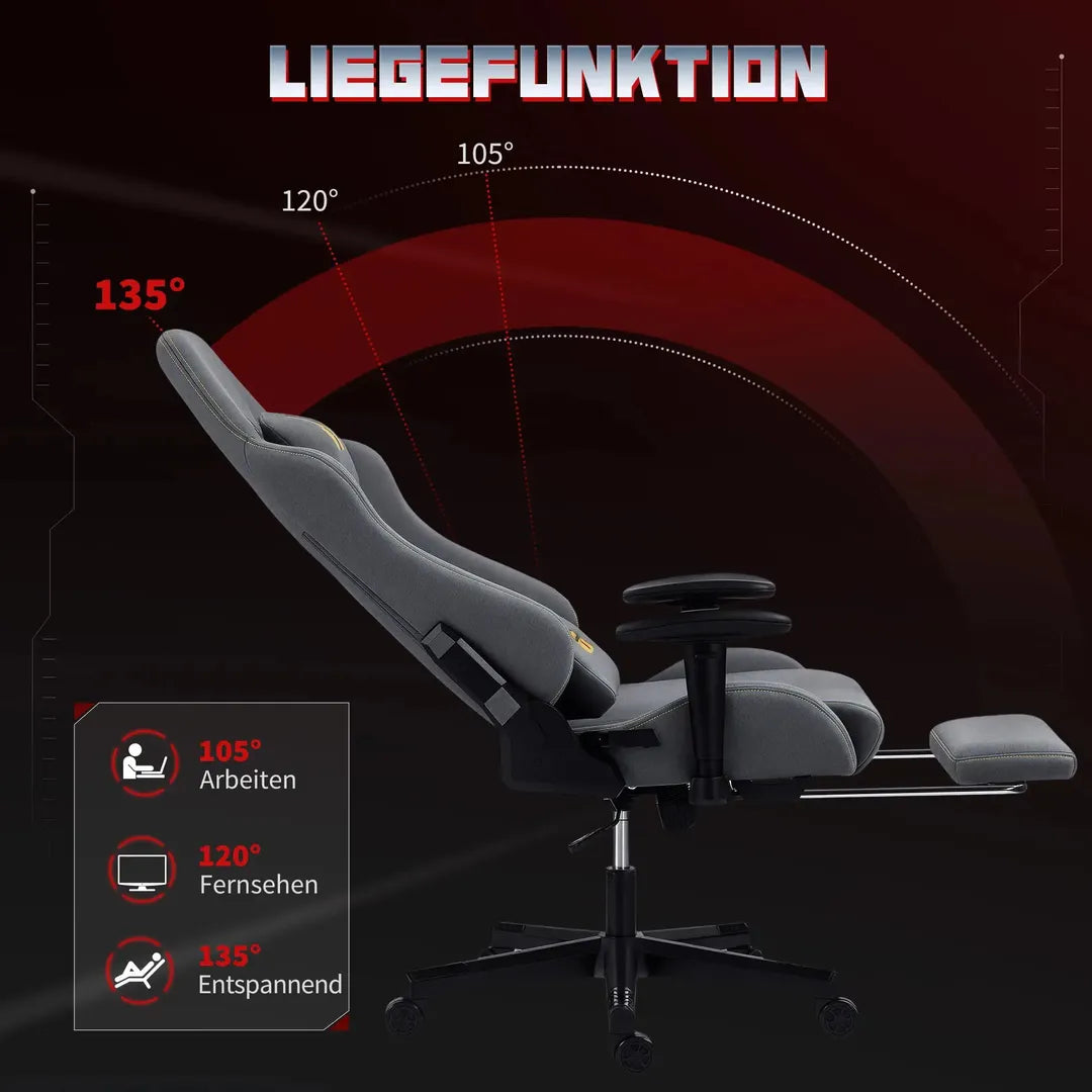 Ergonomische gamingstoel met 3D-armleuningen – verstelbare rugleuning, lendensteun en wielen, grijs