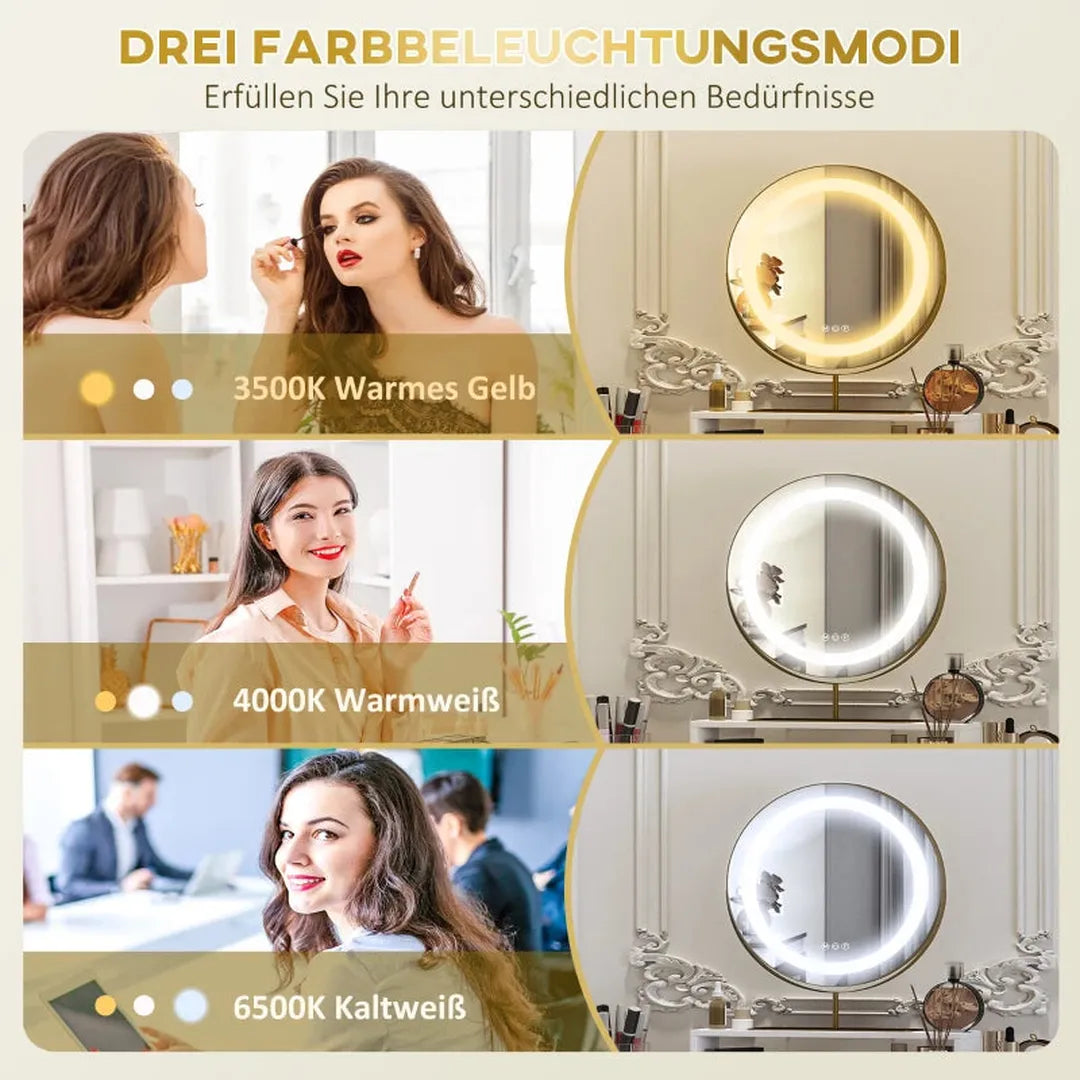 Kaptafel met verlichte spiegel – 3 lichtstanden – 10 lampjes – lades – modern – wit