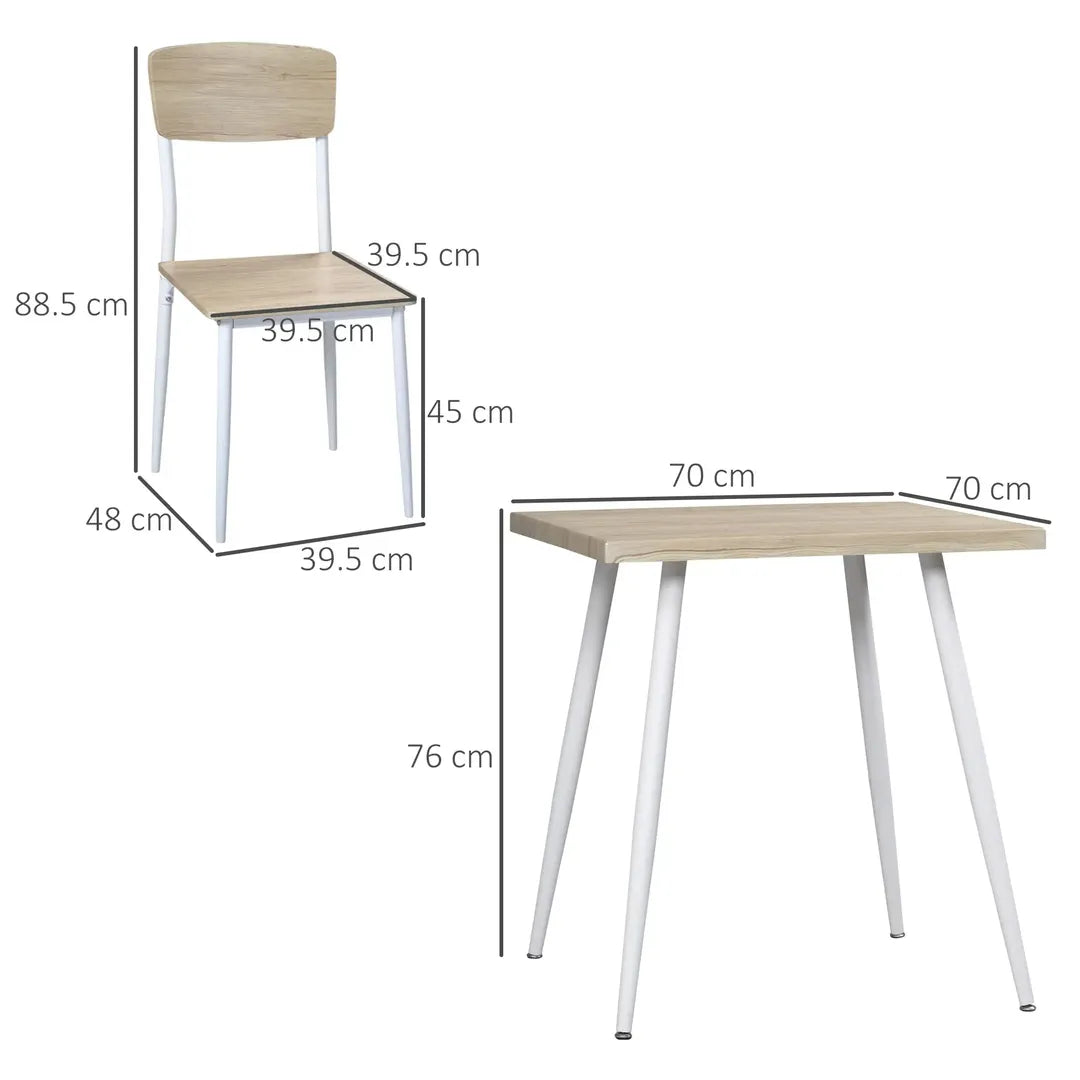 Eettafelset voor 2 Personen – 1 Tafel, 2 Stoelen van Grenenhout – Wit en Grijs
