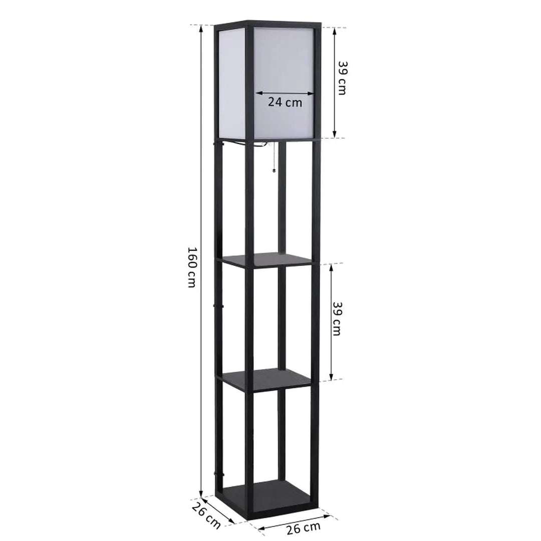 Staande lamp met planken – houten frame – 26 x 26 x 160 cm – zonder lamp