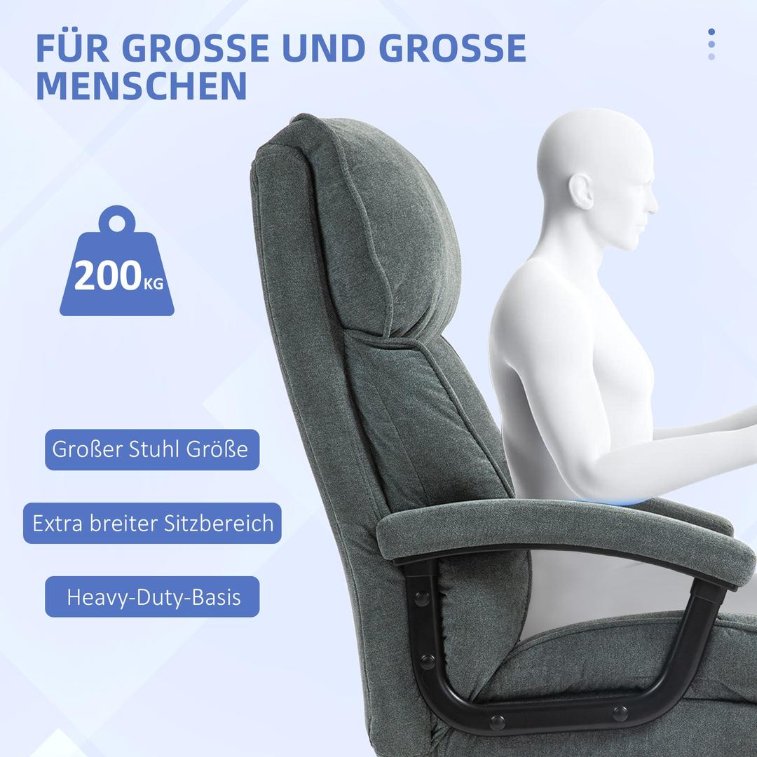 Hoge bureaustoel – draagvermogen tot 200 kg, verstelbare zithoogte, zachte stoffen bekleding, grijs