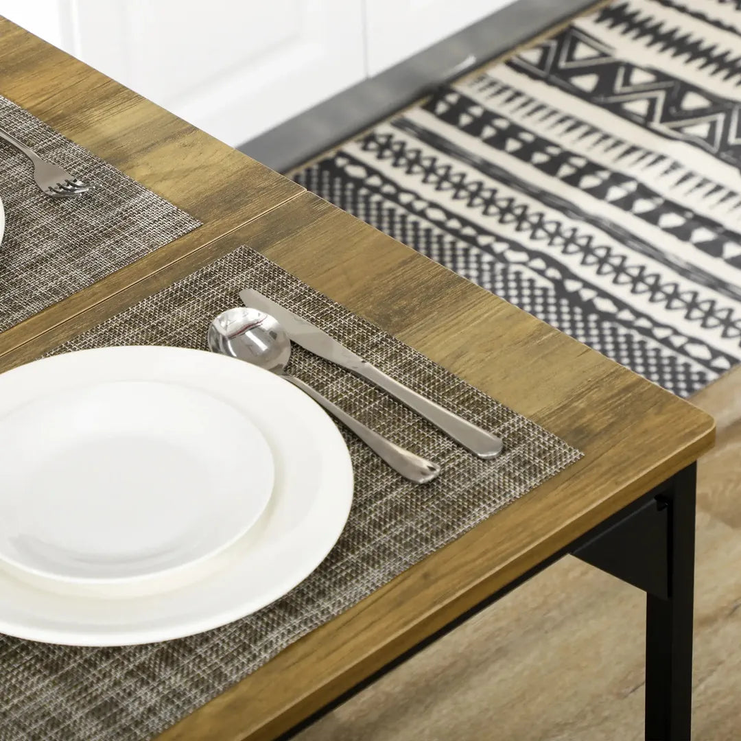Eettafelset voor 4 Personen – Tafel met 2 Banken van Metaal en Hout, Industrieel Design, 120 x 70 x 75 cm, Zwart/Natuur