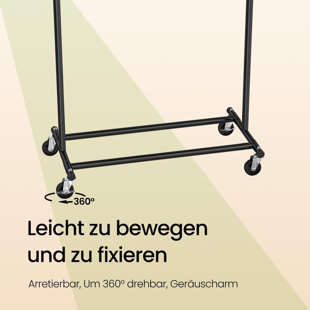 Zwaar Uitgevoerd Kledingrek op Wielen – Verrijdbare Garderobestandaard voor Jassen en Kleding