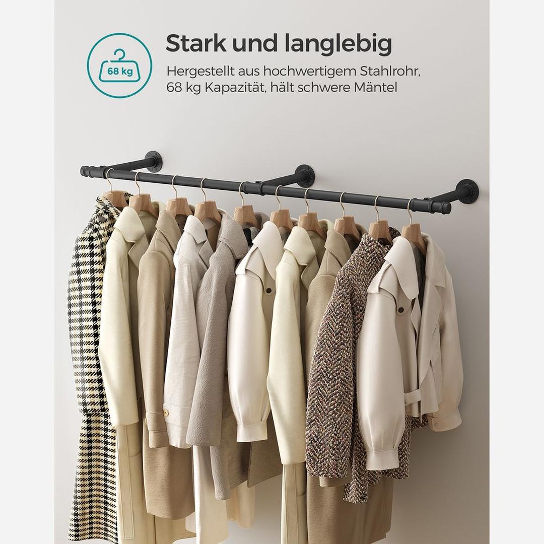 Wandgemonteerde Kledingstang – 170 cm Breed – Metalen Ophangstang voor Kleding en Jassen