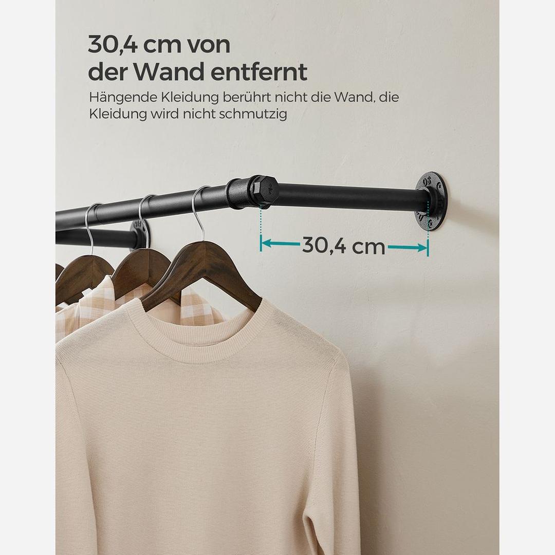 Wandgemonteerde Kledingstang – 170 cm Breed – Metalen Ophangstang voor Kleding en Jassen