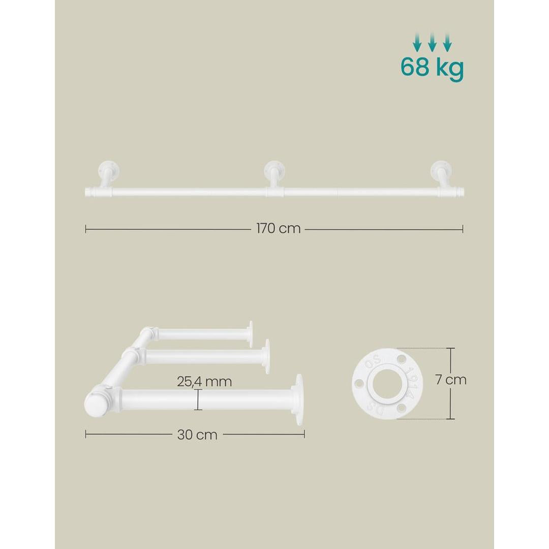 Wandgemonteerde Kledingstang – 170 cm Breed – Metalen Ophangstang voor Kleding en Jassen