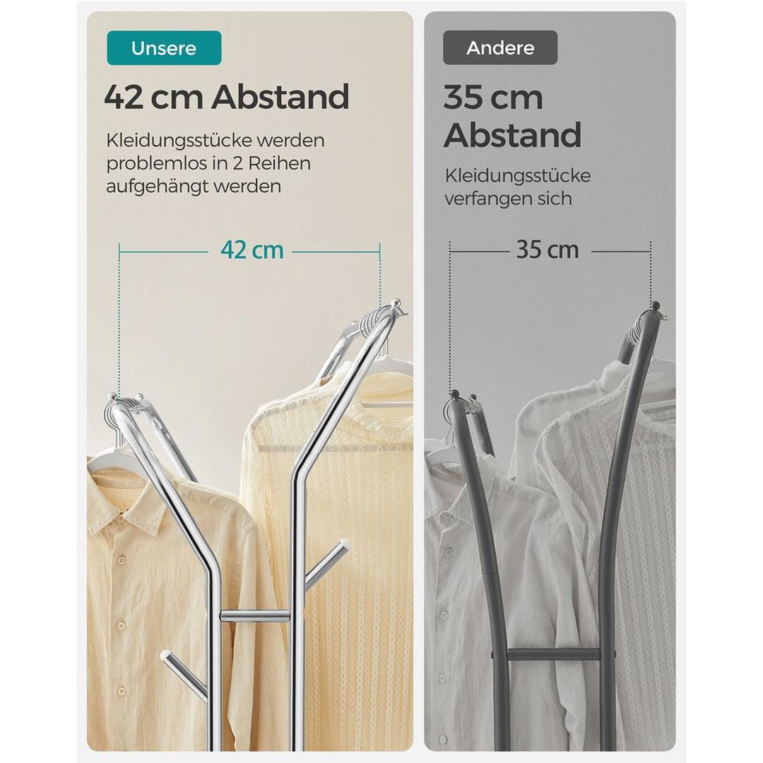 Verrijdbaar Kledingrek met Twee Ophangstangen – Zwart Dubbel Rek op Wielen voor Kledingopslag