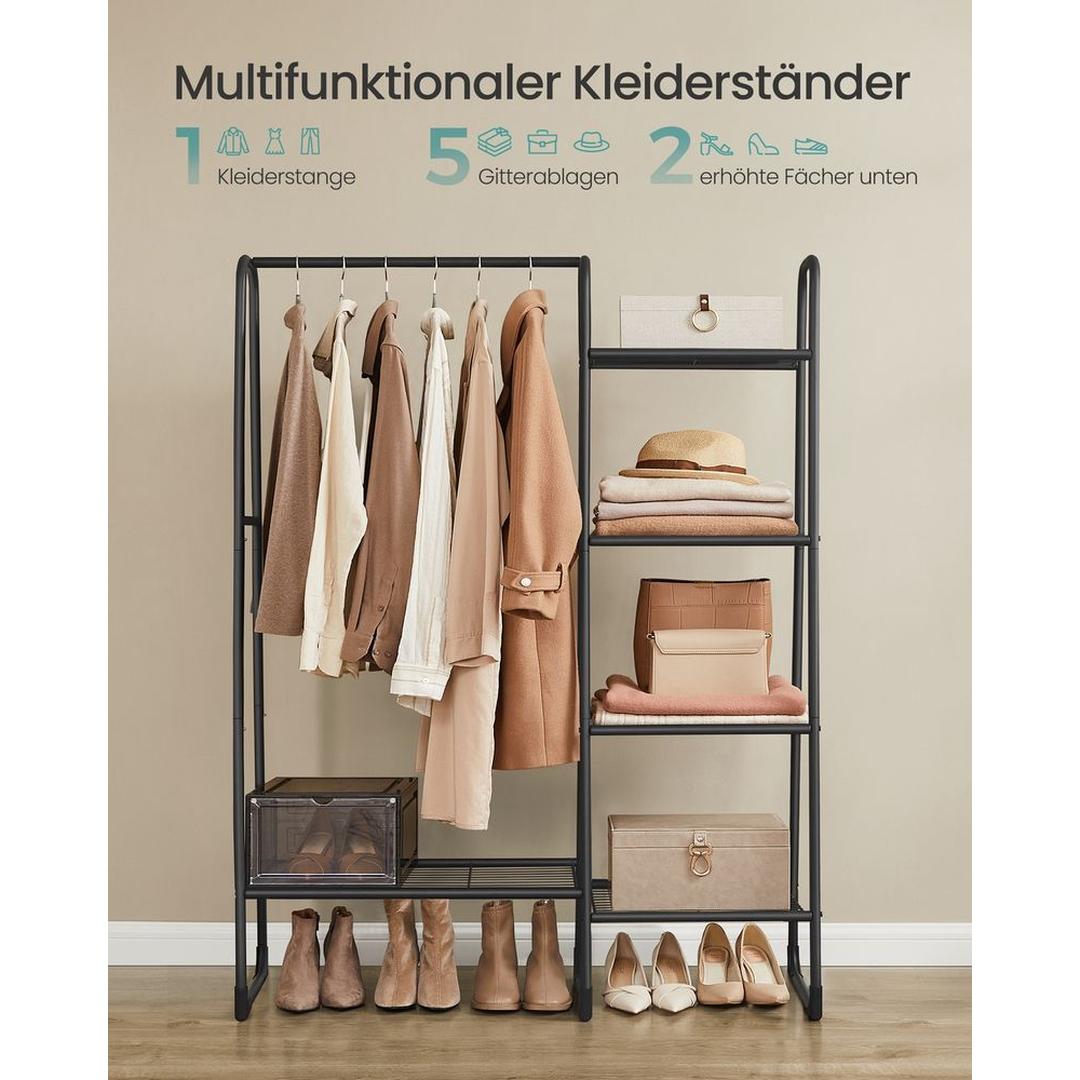 Garderoberek met Legplanken – Open Kledingrek met Hanggedeelte van Staal in Inktzwart