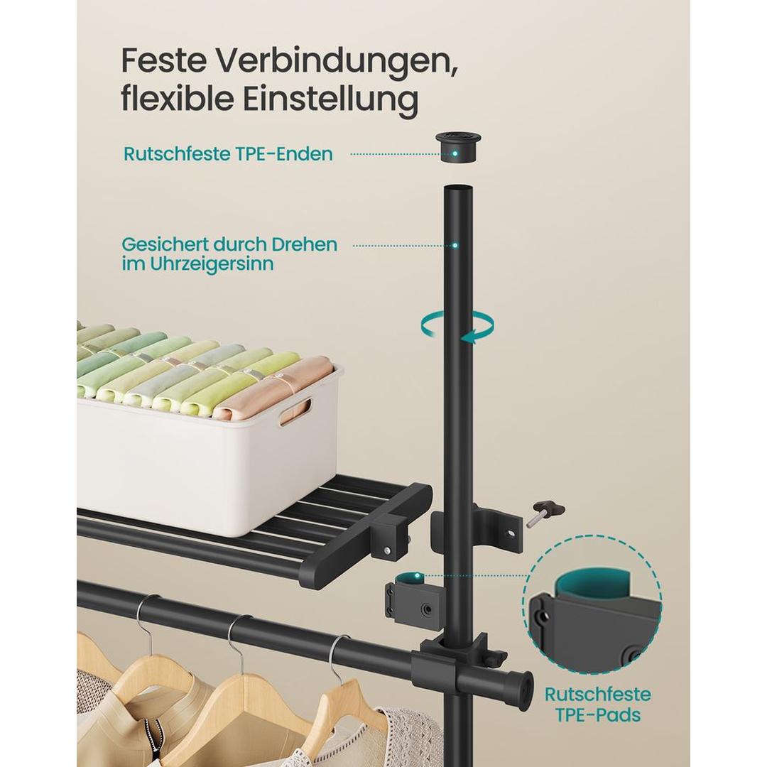 Verstelbaar Kledingrek in Breedte en Hoogte – 33,5 × 162–238 × 208–310 cm – Flexibele Opbergoplossing voor Kleding