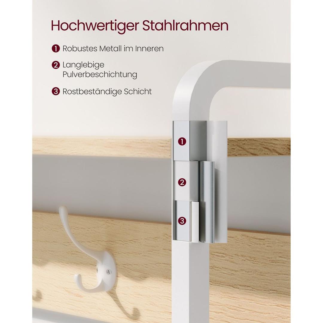 Kapstok met Schoenenkast – Halmeubel met 9 Haken, Zitbank, Uitklapbaar Schoenenvak en Bovenplank