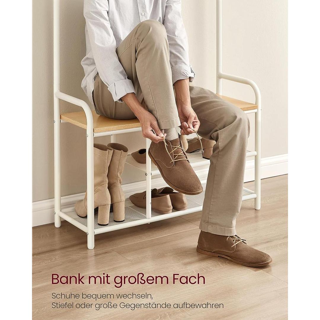 Vrijstaande Kapstok met 9 Haken – 30 × 85 × 180,5 cm – In Eikenkleur en Wit – Slank Halmeubel