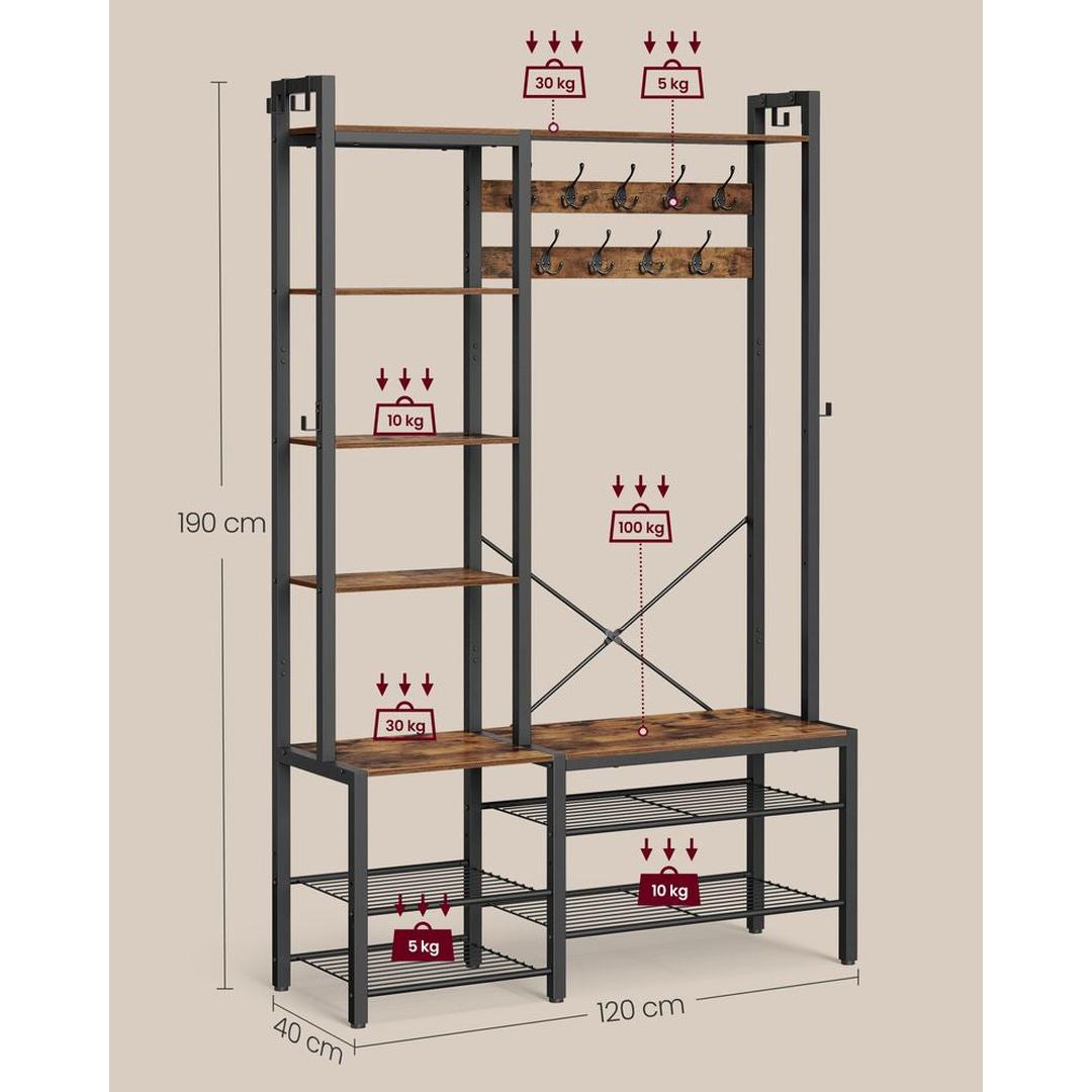 Kapstok met Schoenenbank van Spaanplaat – Halmeubel met Haken, Legplanken en Schoenenrek