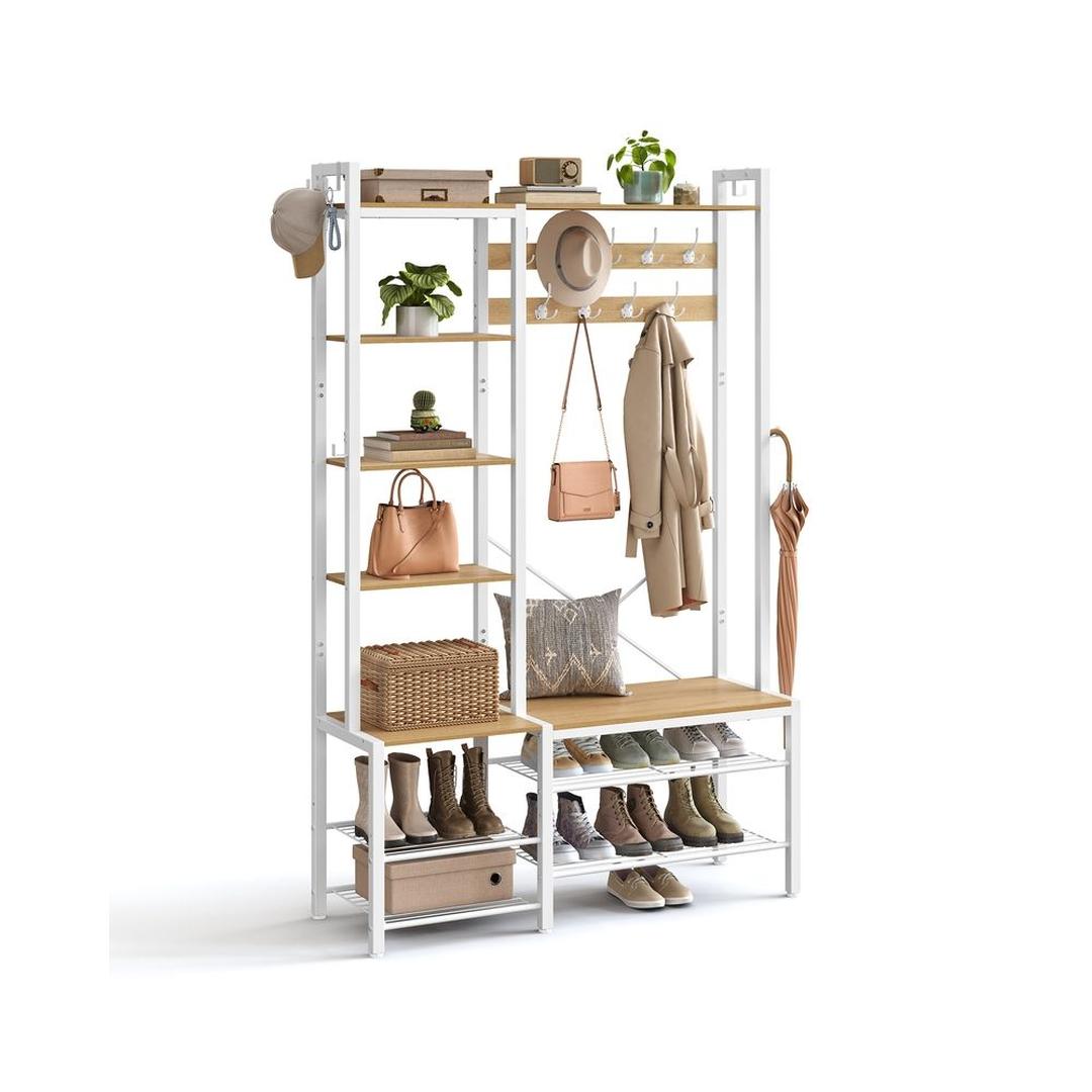 Kapstok met Schoenenbank van Spaanplaat – Halmeubel met Haken, Legplanken en Schoenenrek