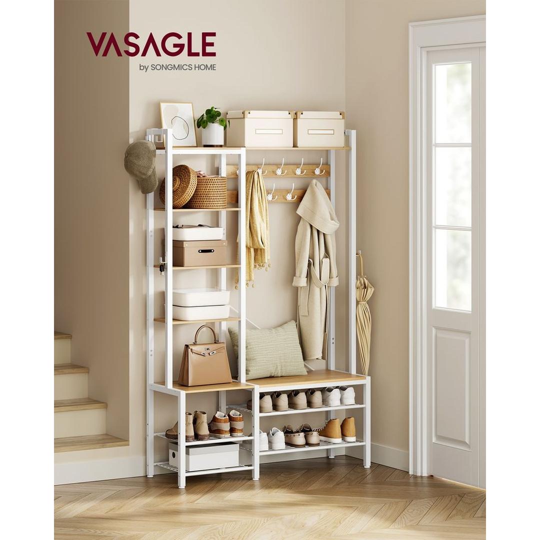 Kapstok met Schoenenbank van Spaanplaat – Halmeubel met Haken, Legplanken en Schoenenrek