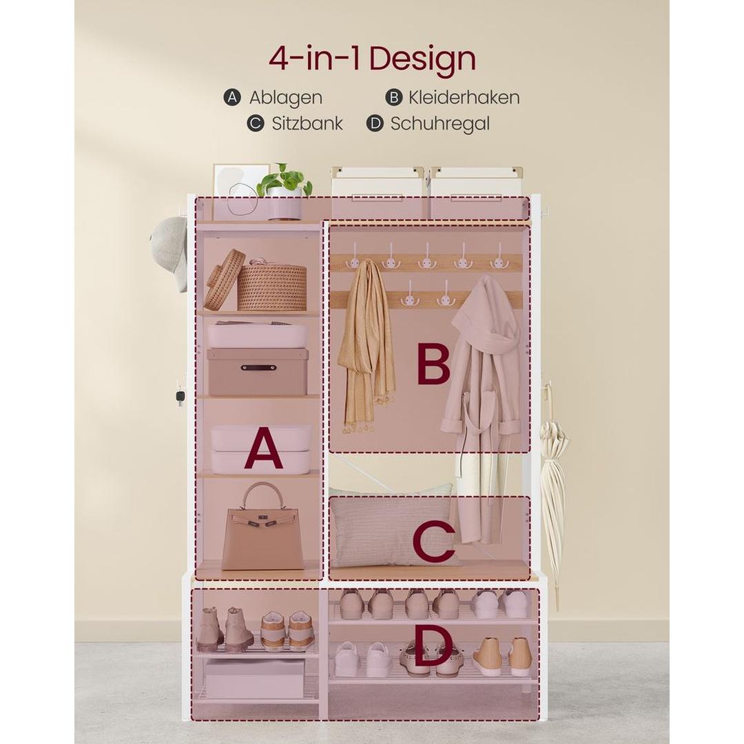 Kapstok met Schoenenbank van Spaanplaat – Halmeubel met Haken, Legplanken en Schoenenrek