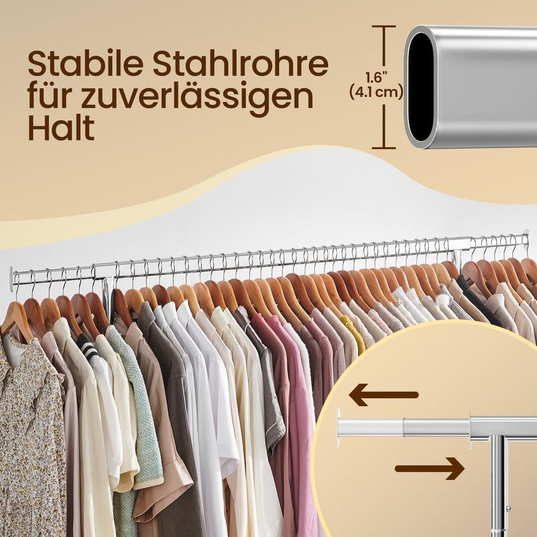 Verrijdbaar Kledingrek met Uitschuifbare Kledingstang – Flexibele Kapstok op Wielen voor Hal of Slaapkamer