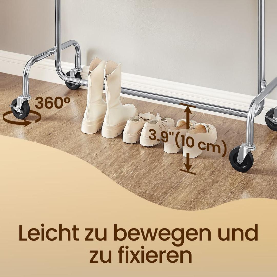 Verrijdbaar Kledingrek met Uitschuifbare Kledingstang – Flexibele Kapstok op Wielen voor Hal of Slaapkamer