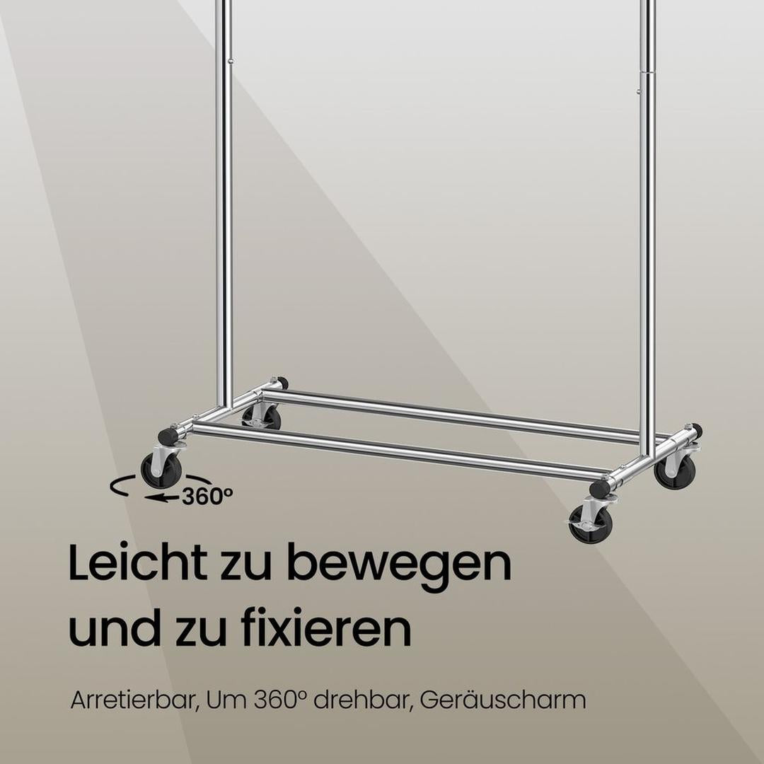Zwaar Uitgevoerd Kledingrek op Wielen – Verrijdbare Garderobestandaard voor Jassen en Kleding