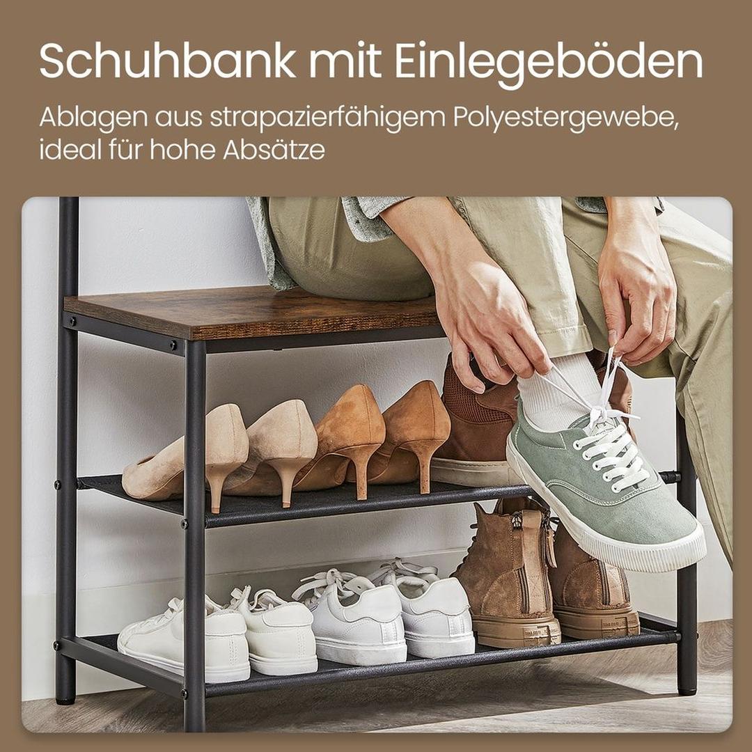 Kapstok met Schoenenbank – Vrijstaand Garderoberek met Kledingstang, 9 Haken en Legplanken