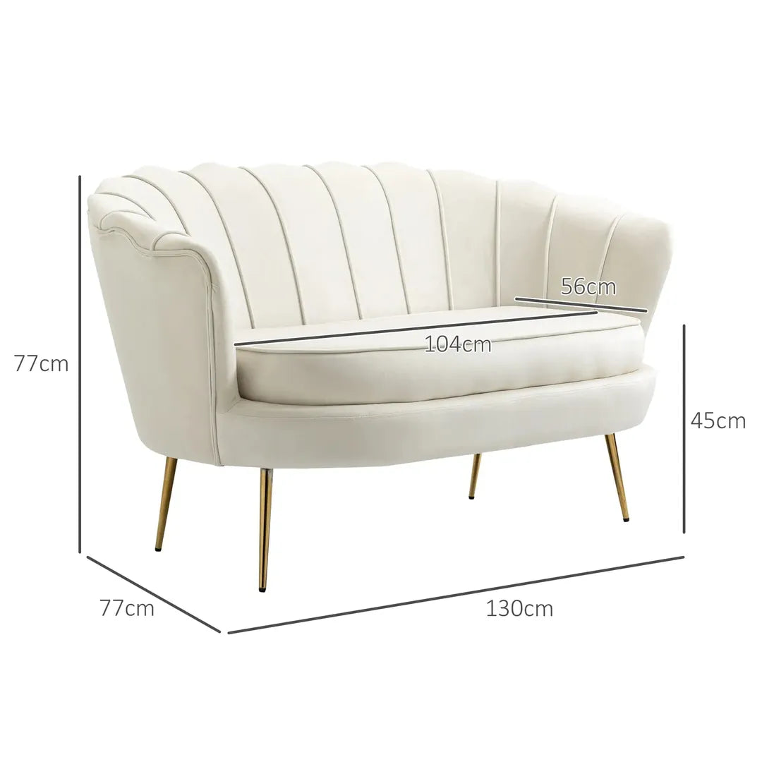 Bank 2-Zits – Stoffen Bekleding in Fluweeloptiek – Crème/Goud – Belastbaar tot 150 kg