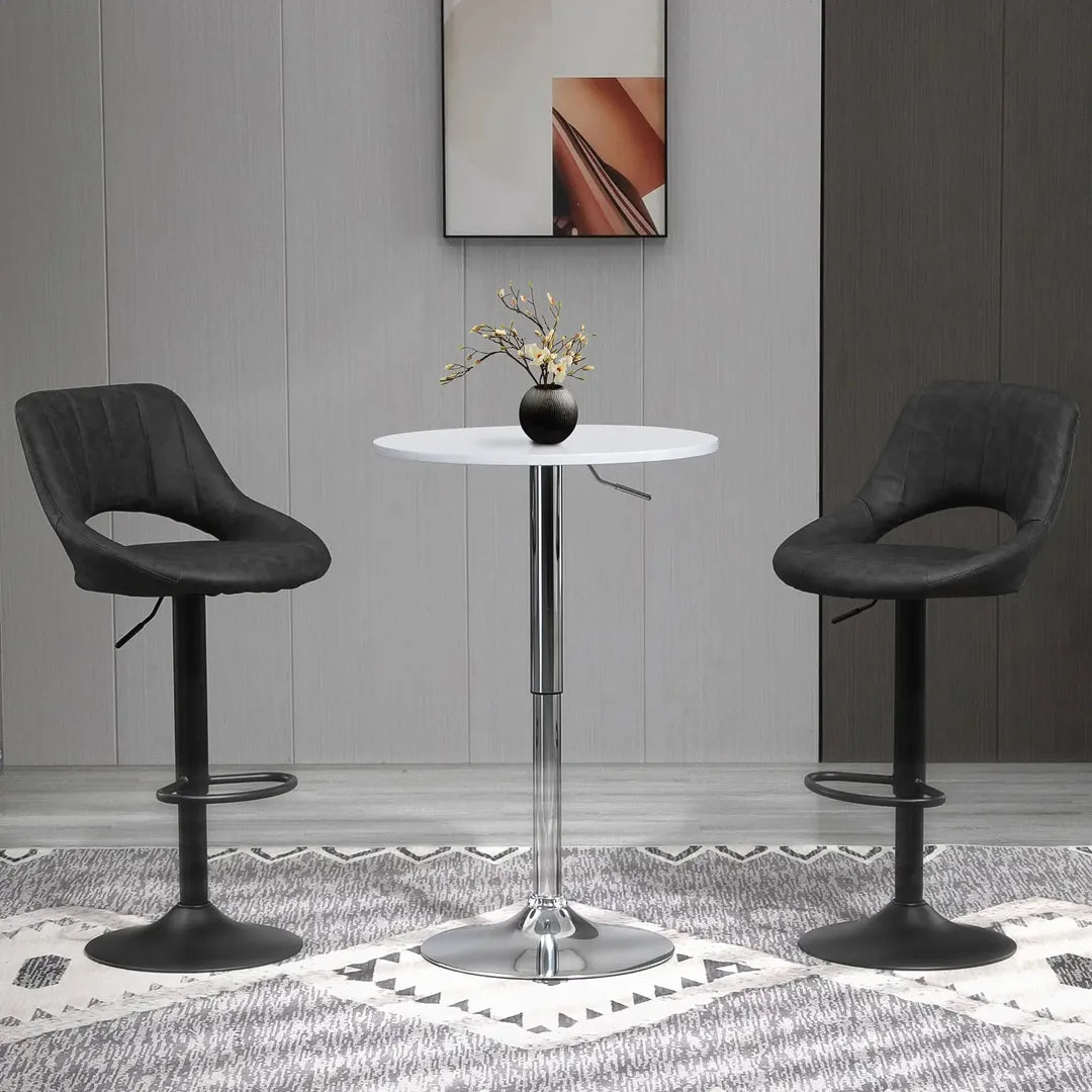 Barkrukken Set van 2 – In Hoogte Verstelbaar en Draaibaar met Voetsteun – Lederlook en Metalen Frame – Grijs – 44 x 49 x 90-110 cm