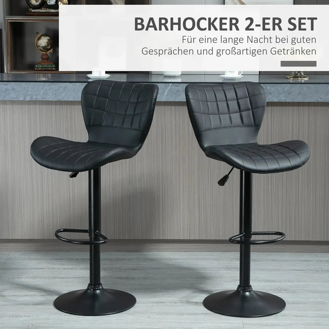 Barkrukken Set van 2 – In Hoogte Verstelbaar en Draaibaar met Voetsteun – Lederlook en Metalen Frame – Grijs – 44 x 49 x 90-110 cm