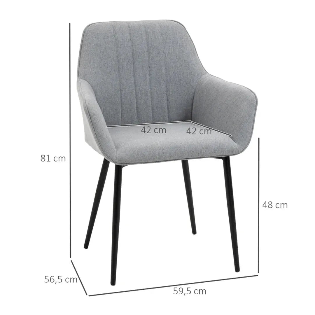 Set van 2 eetkamerstoelen – gestoffeerd met linnen hoes – met rugleuning en armleuningen – 59,5 x 56,5 x 81 cm