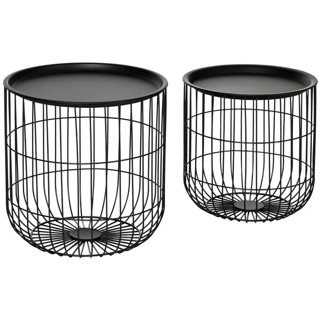 Bijzettafels Set van 2 – Stapelbaar met Opbergruimte – Scandinavisch Design – Zwart