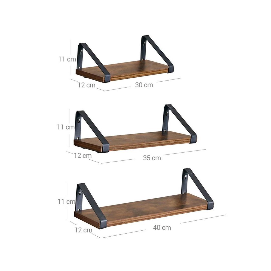 Set van 3 Wandplanken in Industriële Stijl – Metalen Wandrekken voor Woonkamer, Keuken of Hal