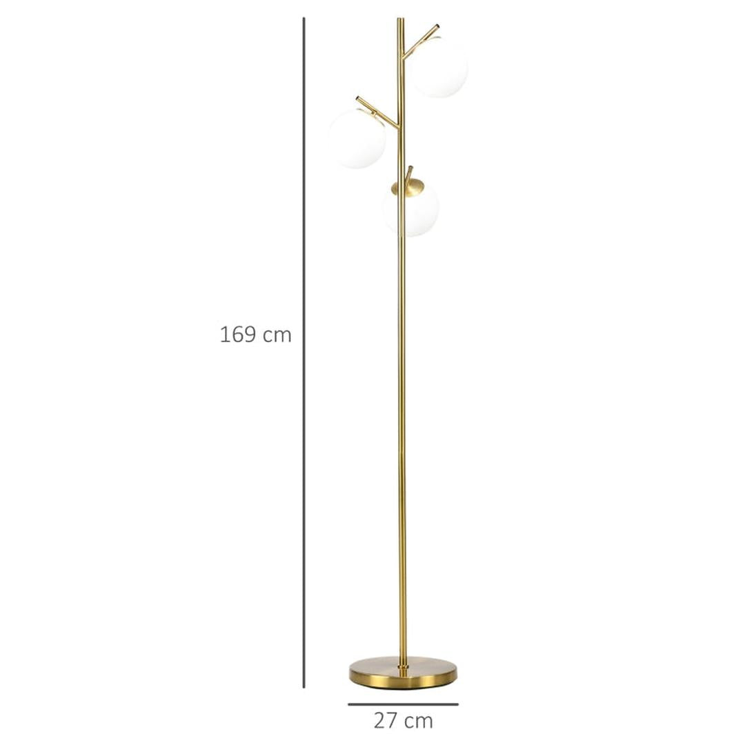Staande lamp met 3 glazen kapjes – E27 fitting – voetschakelaar – zwart