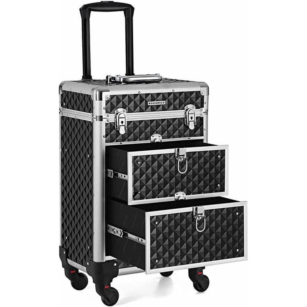 Cosmetica Koffer op Wielen – Make-up Trolley met Lades, Verdelers en Afsluitbaar Design in Zwart