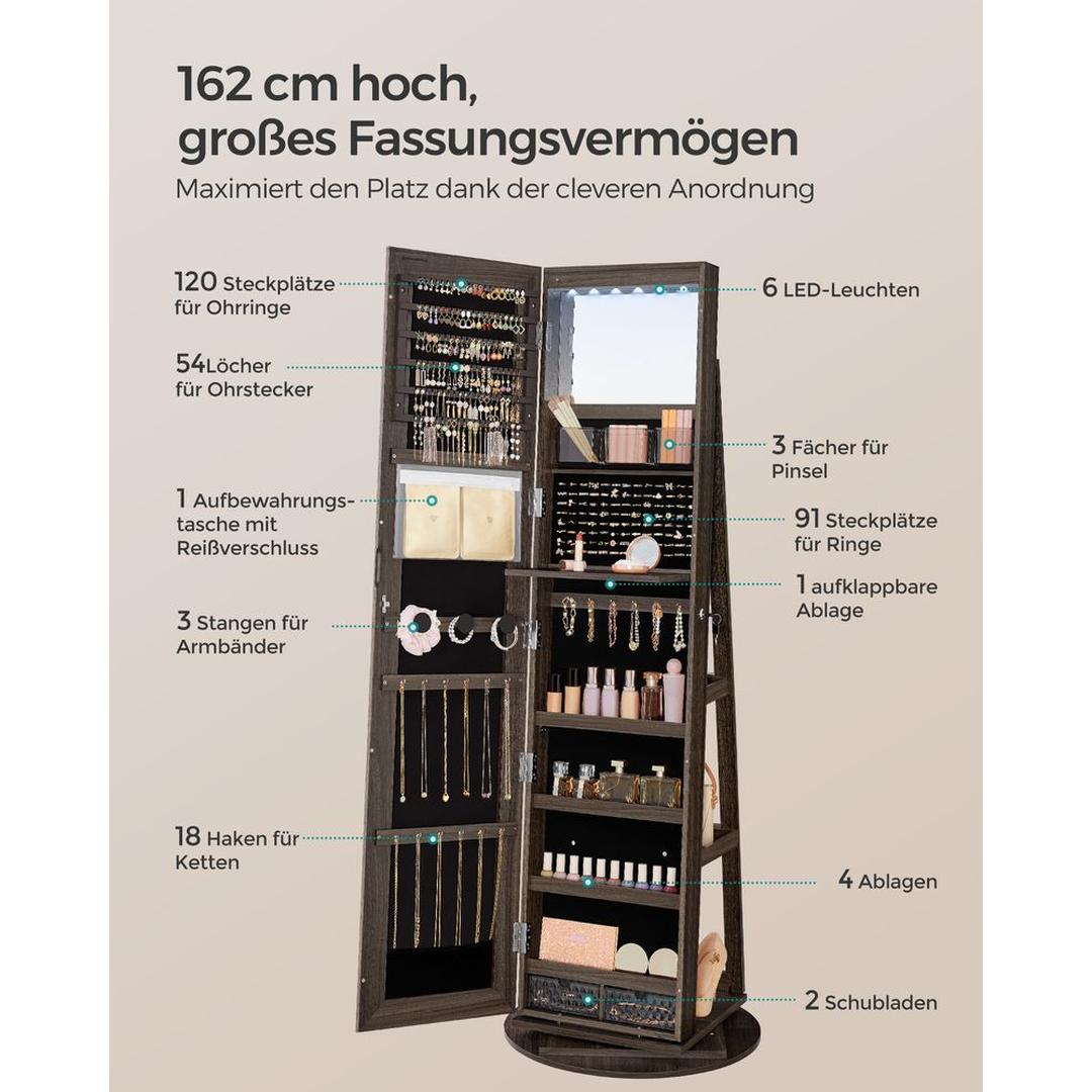 Sieradenkast met Spiegel – Staande Opbergkast voor Sieraden en Accessoires