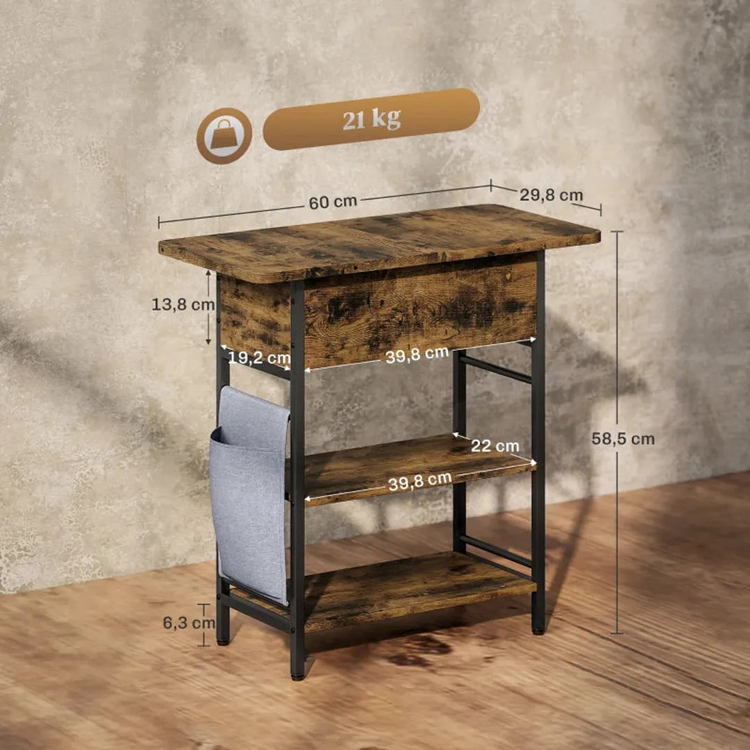 Nachtkastje met stopcontact en USB – 2 opbergvakken – Bijzettafel rustiek bruin – 60x29,8x58,5 cm