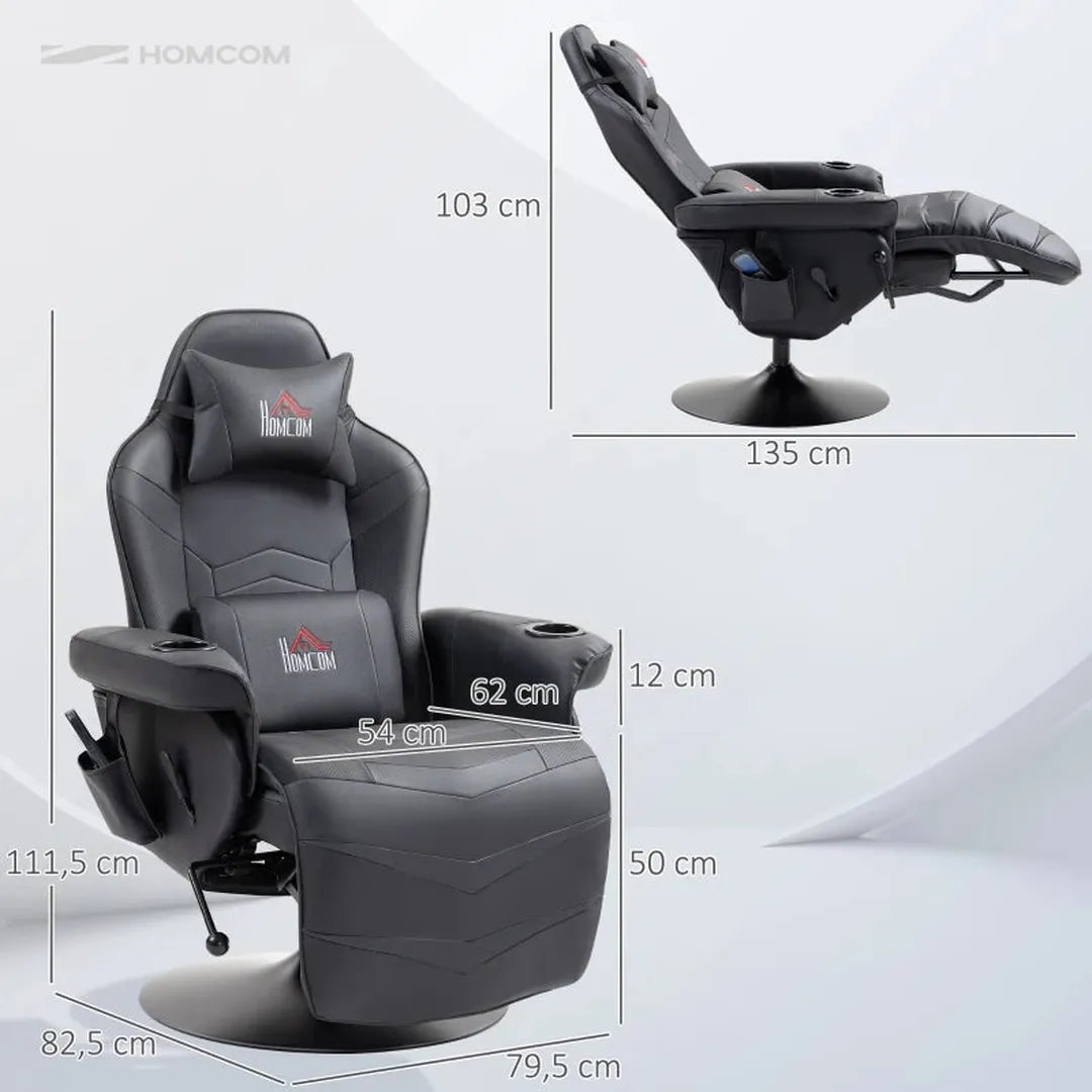 Gamingstoel met massagefunctie – verstelbare rugleuning – voetsteun – staalframe – kunstleer – max. 120 kg