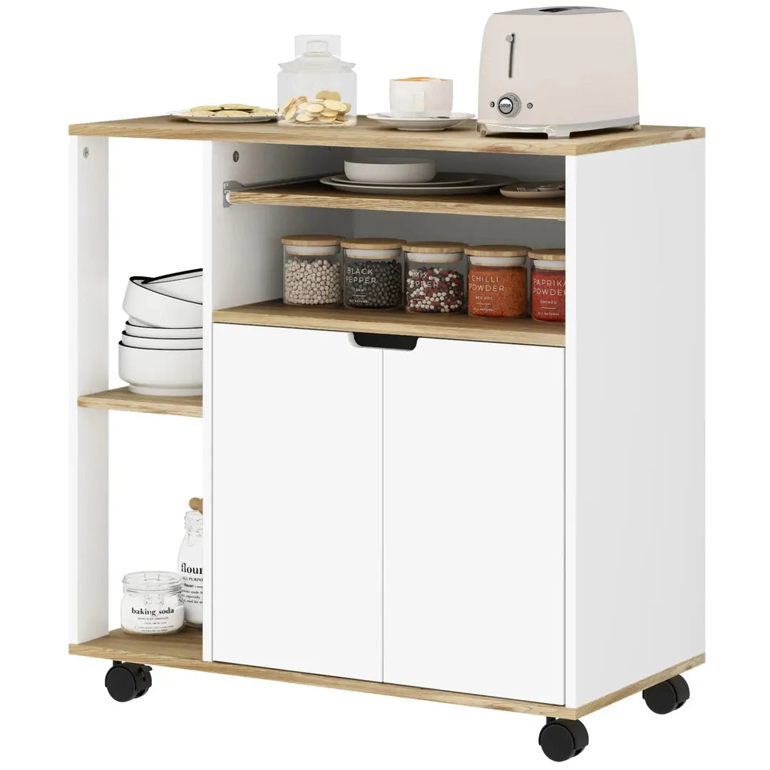 Keukentrolley met 1 Kruidenrek en 1 Handdoekhouder – 109 x 40 x 89 cm, Witte Servierwagen op Wielen