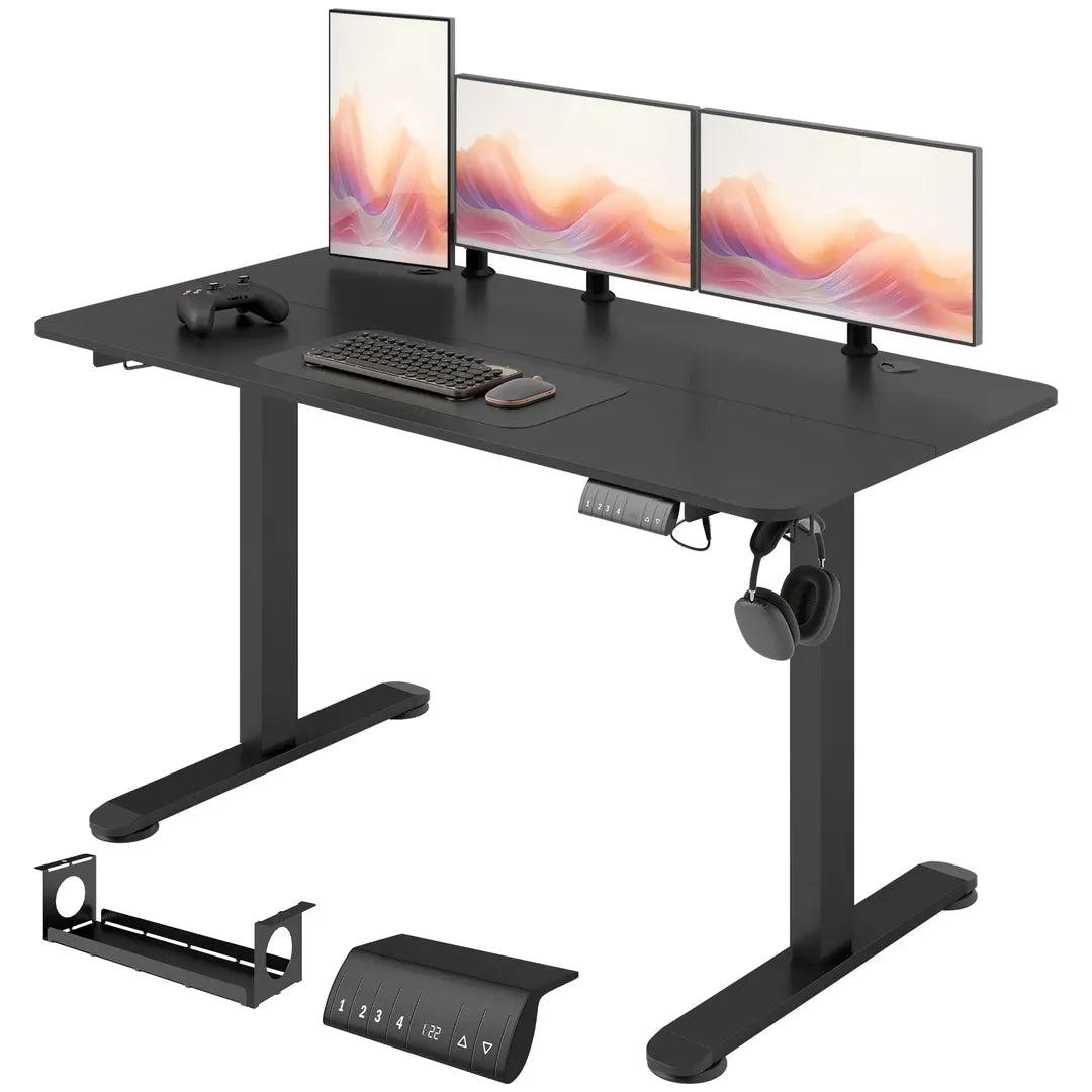 In hoogte verstelbaar sta-bureau – elektrisch computertafel met geheugenfunctie, 140 × 70 × 72–116 cm, wit